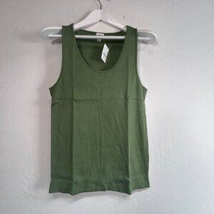 J.Crew Women's Ribbed Cotton Tank Top Large Green Scoop Neck AY276 Casual New